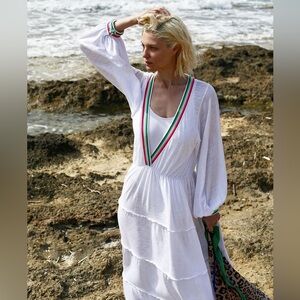 Pitusa Henrietta Maxi Tiered Dress in White Size Petite